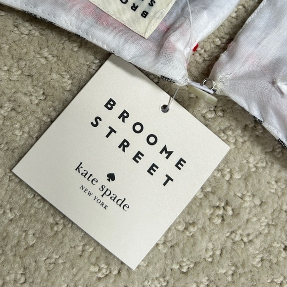 Kate Spade | Broome Street Red Floral Embroidered Stripe Tie Waist Dress, Size M - Picture 7 of 13